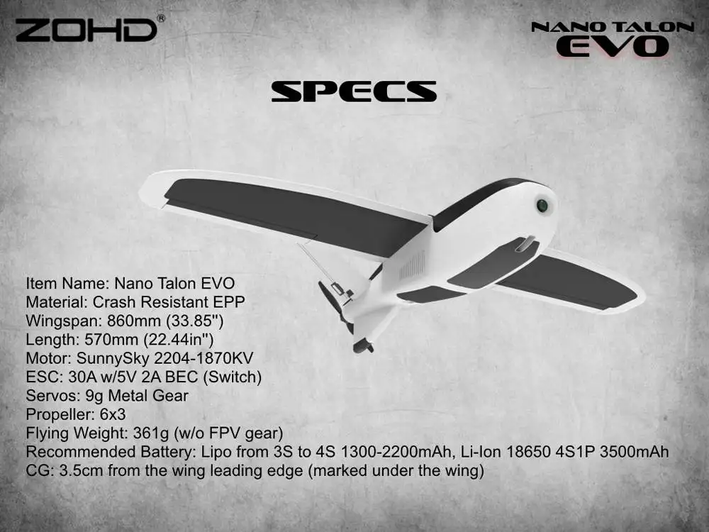 ZOHD Talon EVO 860 мм размах крыльев AIO V-Tail EPP FPV крыло RC самолет PNP/С FPV готов Лидер продаж