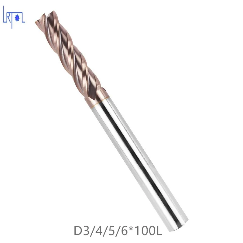 

5PCS HRC50 D3 4 5 6*L100mm 4 Flutes Extra Long Tungsten Carbide Flat Square End Mill Set CNC Tool Milling Cutter of Machine