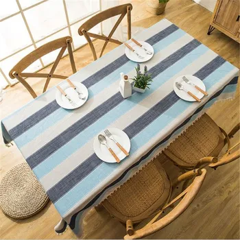 

Waterproof Striped Table Cloth Rectangular Tablecloth Imitation Cotton Linen Tassel Dining Coffee Table Cover Home Decor