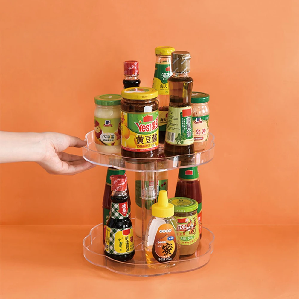 

045 Multi-function Transparent 360 ° rotating seasoning bottle shelf kitchen storage box storage container