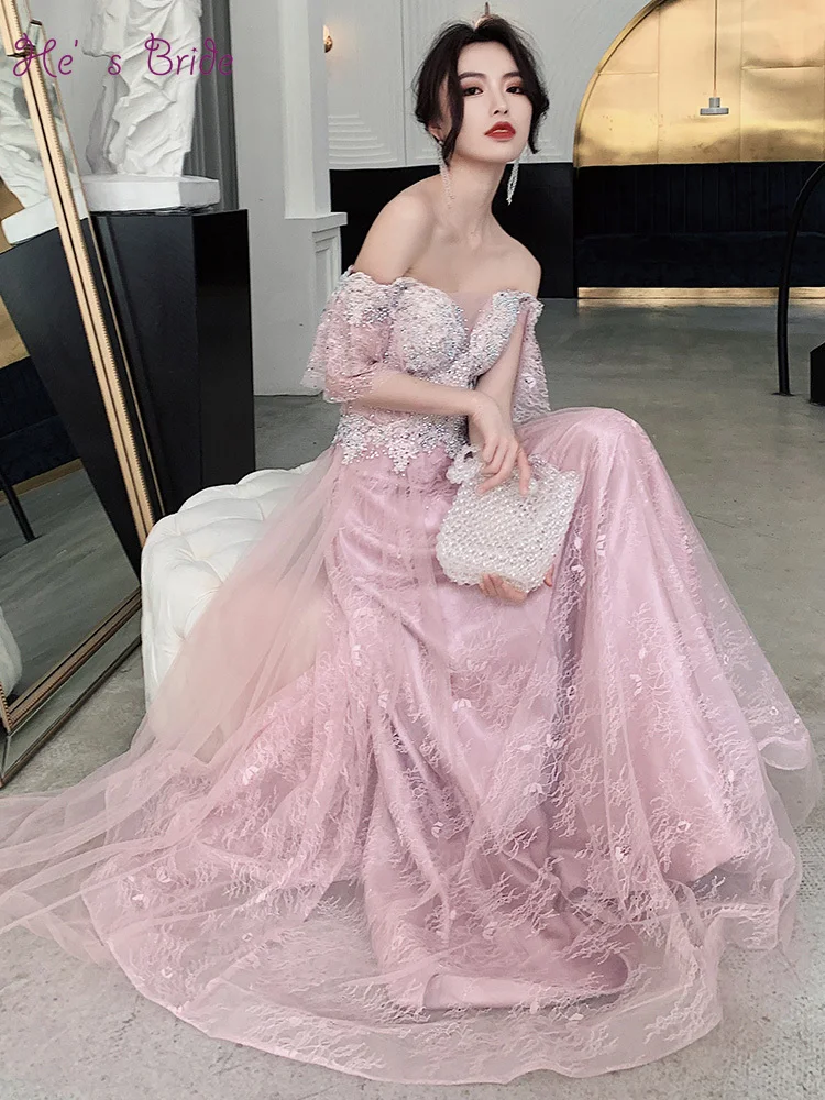 He's Bride New Sweetheart Fairy Evening Dress Pink Long Formal Prom