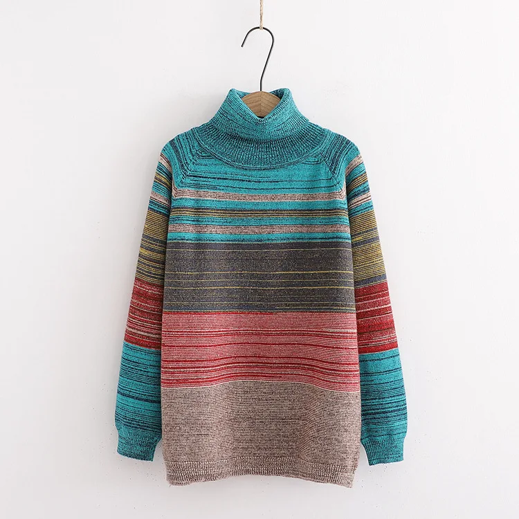 sweater new loose Striped turtleneck pullover mori girl 60710