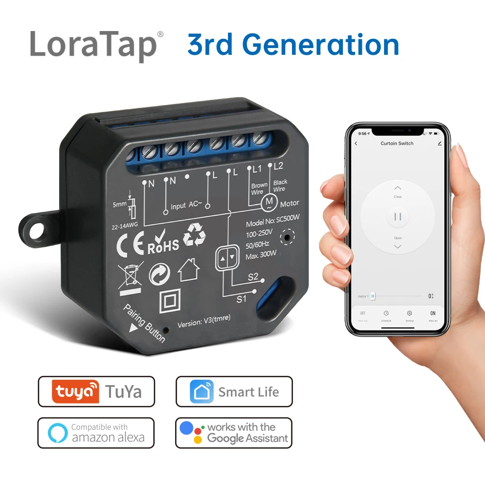LoraTap-Módulo de relé para persianas enrollables, interruptor de cortina  inteligente con WiFi, Tuya, Google Home, Alexa, Control por voz, nueva  versión