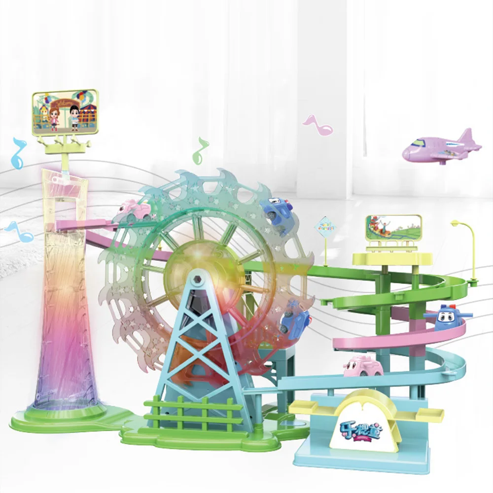 

Macarons Car Checkpoints Adventure Rail Car Toy Children's Educational Ferris Wheel Musical Vehicle Toys Gift with Light