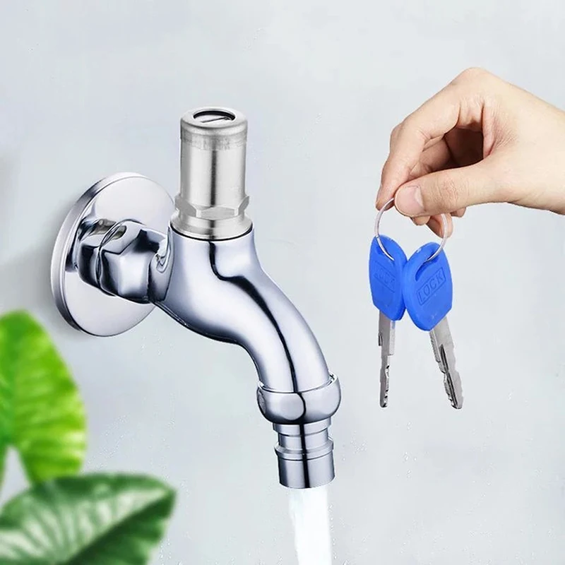 

Outdoor Anti-theft Sink Faucet With Lock Key Single Handle Lockable Household Washing Water Tap