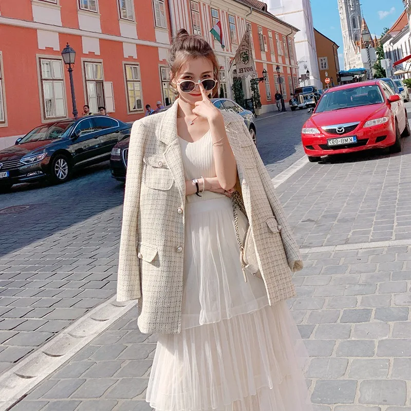 Ранняя осень стиль Французский маленький костюм пальто женский корейский стиль свободный крой онлайн знаменитостей изящный костюм Британский Стиль T