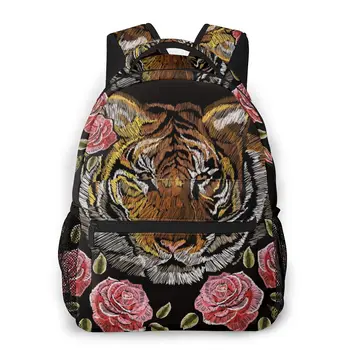 

Colorful Floral Roses And Japanese Tiger Casual Daypack Travel School Bag with Pockets for College Student Boys Girls