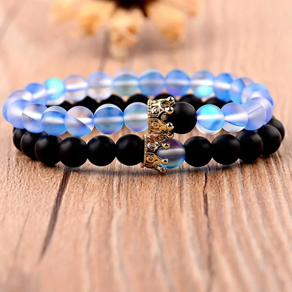 Momiji 2pcs/set 10 Styles Couples Crown Bracelet Natural Stone Beaded for Men Women Friend Gift Charm Strand Jewelry | Украшения и