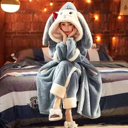 Pajama Set Women Winter Pajamas Coral Velvet Thickened Cute Cartoon Home Service Long Nightgown Suit Two Piece Set Sleepwear
