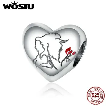 

Wostu Love Sketch Metal Beads Women Jewelry Making 925 Sterling Silver Plated platinum Charm fit Original Bracelet DIY BDX321