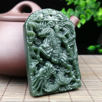 

100% natural hetian green jade pendant horse riding Guanyu jade necklace brand men jade jewelry certificate jadeite jade