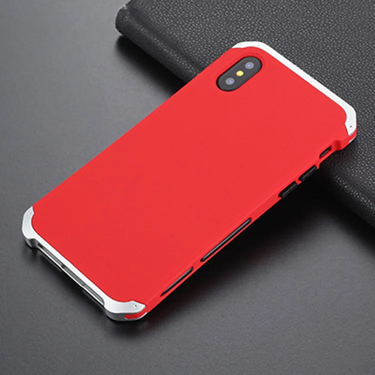 Red Silver Side Текстурированный противоударный металлический каркас Пластиковая Задняя панель для iPhone XS iPhone Xs алюминиевый сплав Мобильный XS бампер чехол с подарком - Цвет: Red Silver Side
