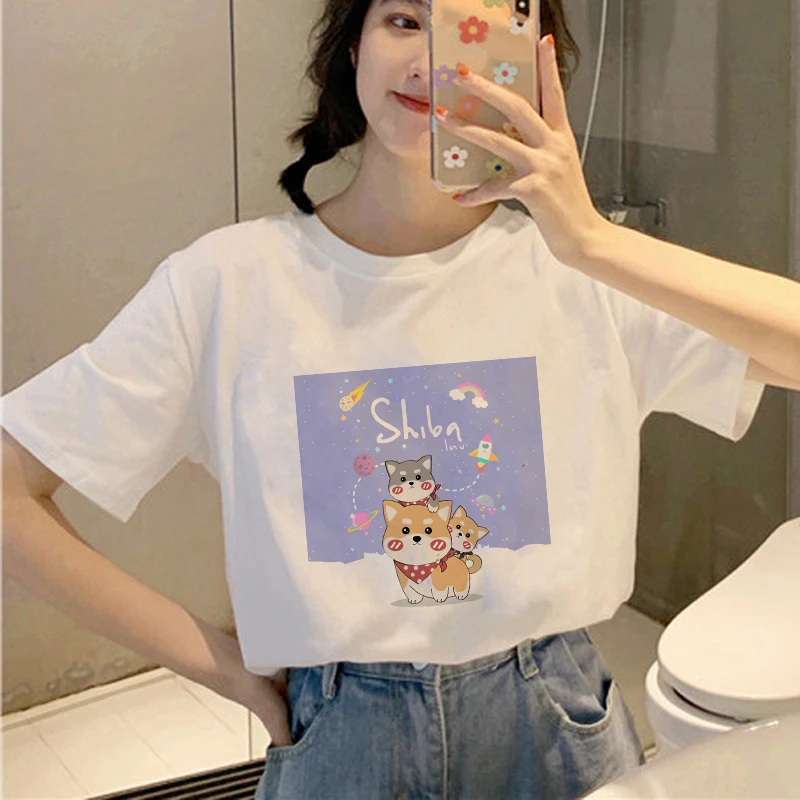 

Showtly 2019 Corgi SHIBA INU T Shirt Oversize Dog Women Graphic Tees Shirts Cartoon Tops Casual Fashion Short-Sleeve