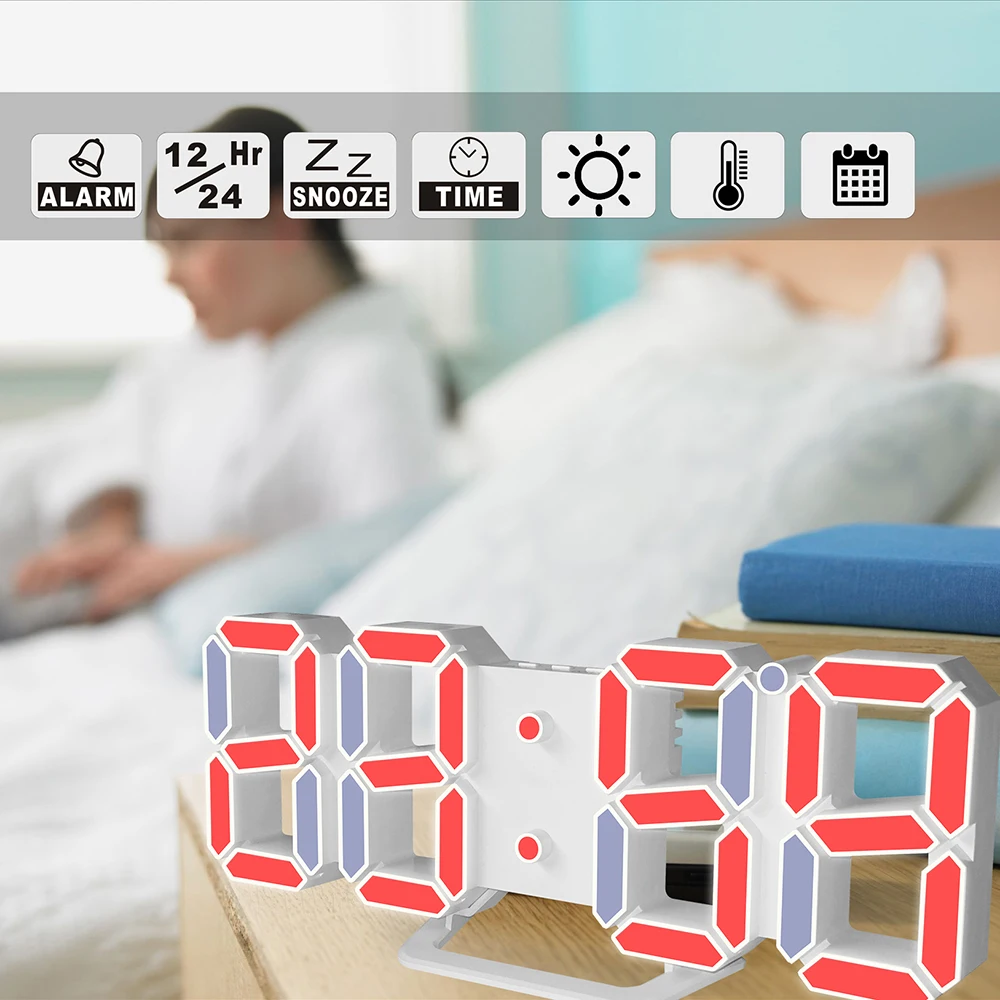 Большие Креативные 3D цифровые настенные часы время Цельсия ночник Дисплей настольные часы Повтор будильника для дома спальни