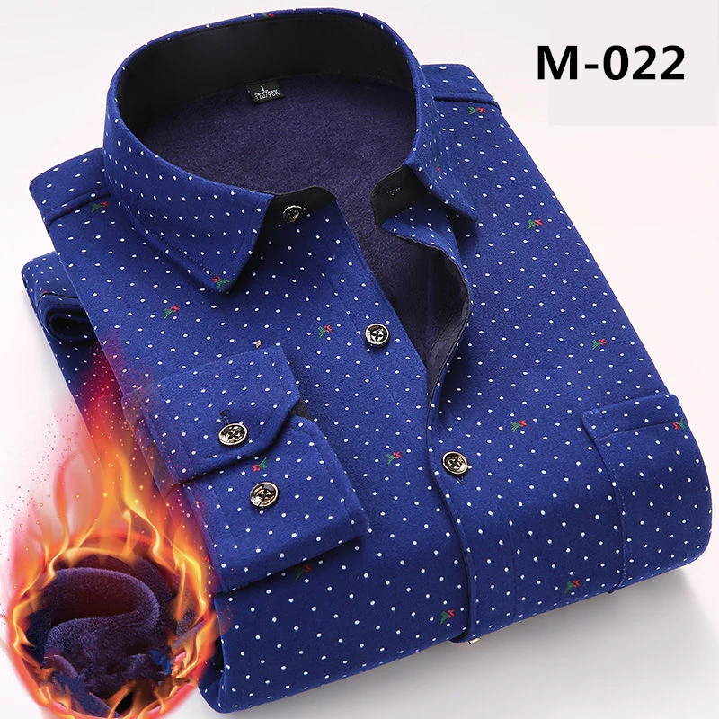 Fashion Men's Print Plaid Warm Thick Velvet Fleece Shirts Winter Long Sleeve Dress Shirt for Men Soft Flannel Camisa Masculina