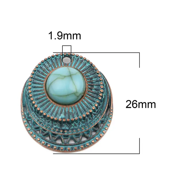 Bohemian Zinc Alloy Patina Pendants Round Antique Copper Green Blue