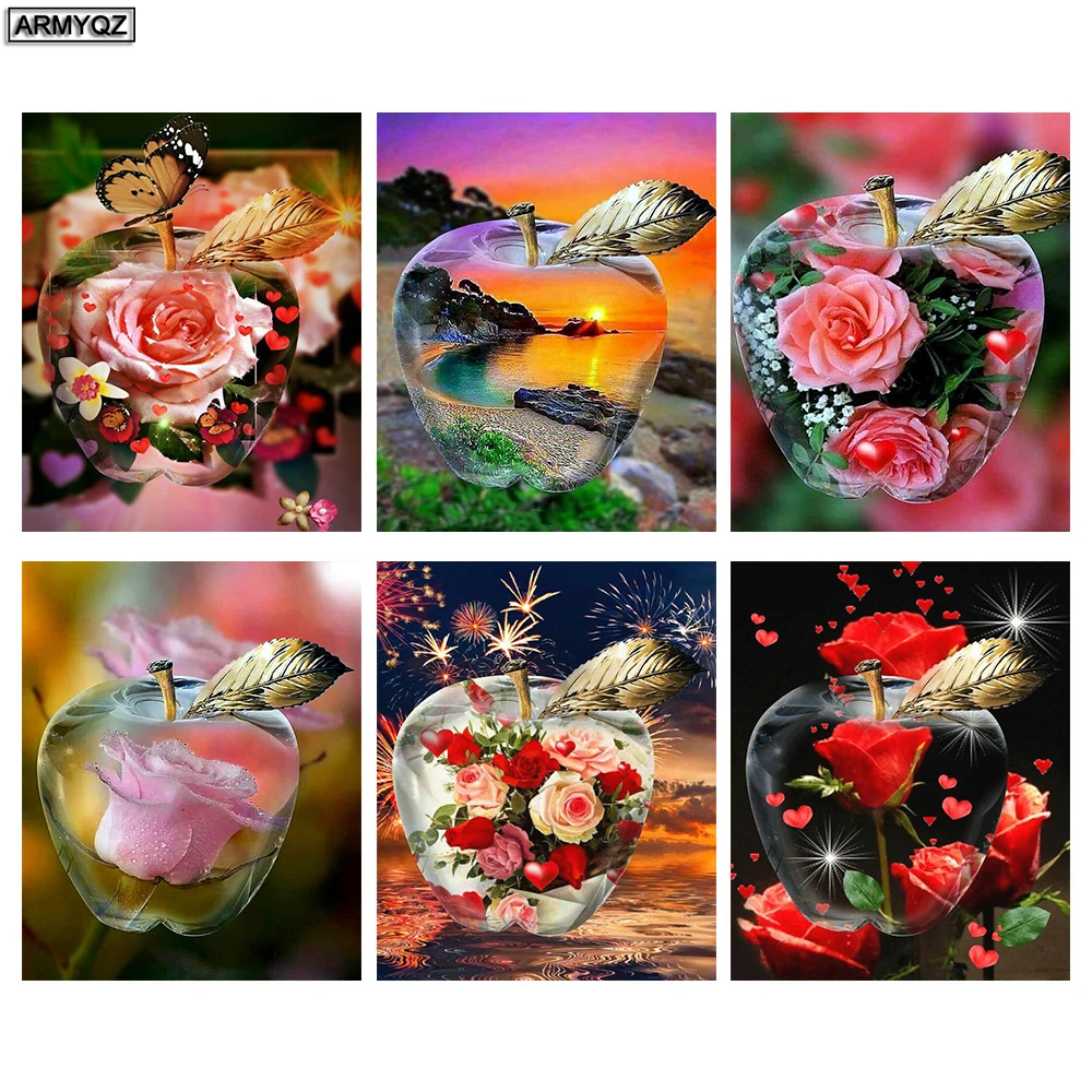 Wall sticker Diamond Painting Flower rose Full Square Mosaic Apple Embroidery Sale Rhinestone Picture Decor Home | Дом и сад