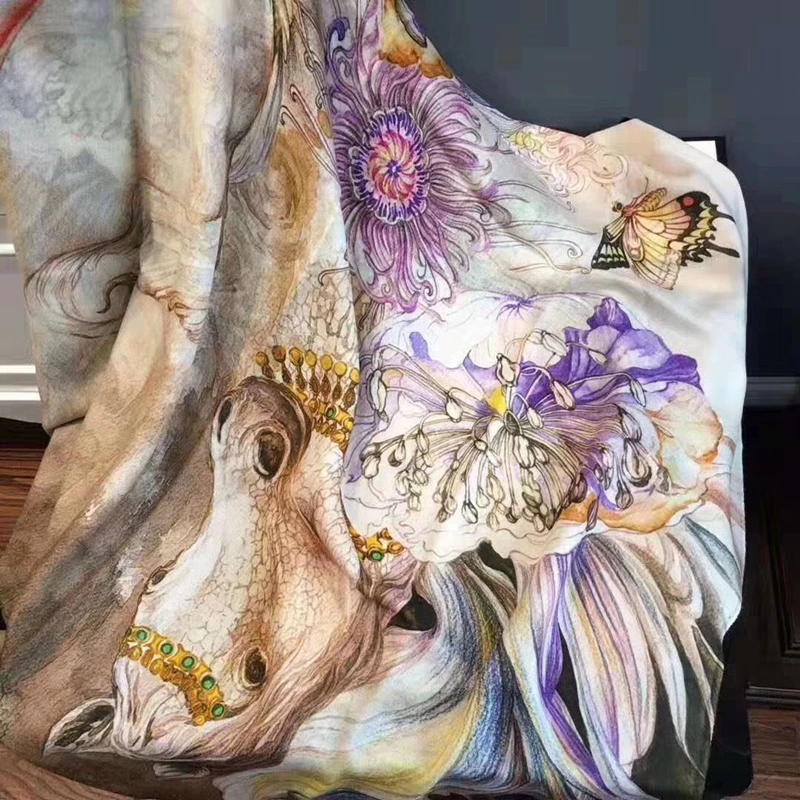 Женский зимний кашемировый шарф-платок-обертывания легкий "Фантазия Пегаса" 200x100 см