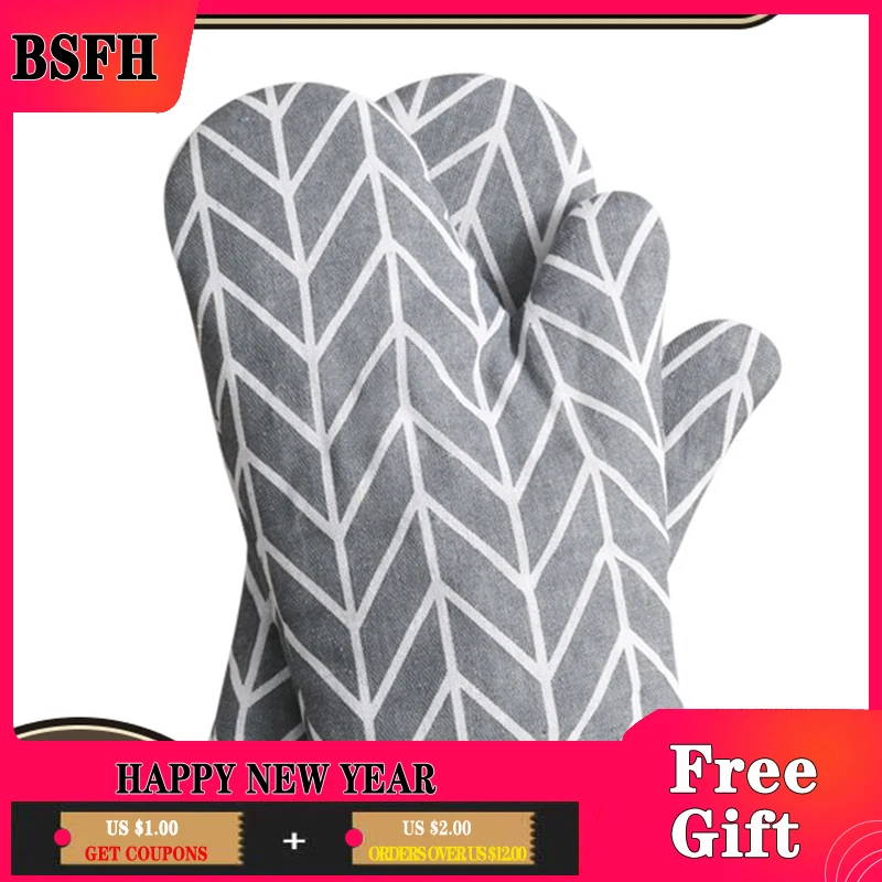 Kitchen Microwave Insulation Gloves Thickened Plaid Anti scalding, Heat