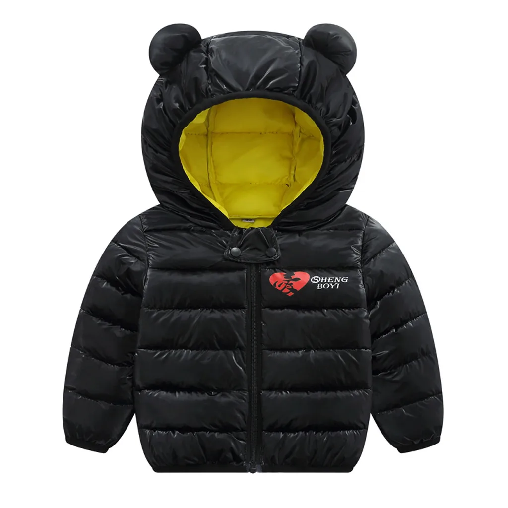 Парка для маленьких девочек и мальчиков детская куртка светильник пуховое пальто с капюшоном и медвежьими ушками зимняя детская куртка весенне-осенняя верхняя одежда для малышей, 19Aug - Цвет: Black