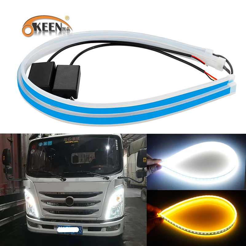 

OKEEN Ultrafine DRL 24V led DRL Daytime Running Light Truck With Guide Flows Turn Signal Lights For Truck Headlight Assembly