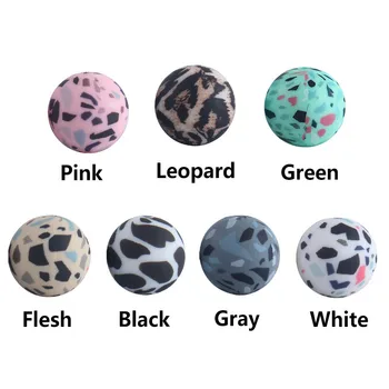 

100Pcs/lot Silicone Beads Leopard Print 12/15mm Baby Teether Teething Beads Tie-dye DIY Jewelry BPA Free Pacifier Clip Making