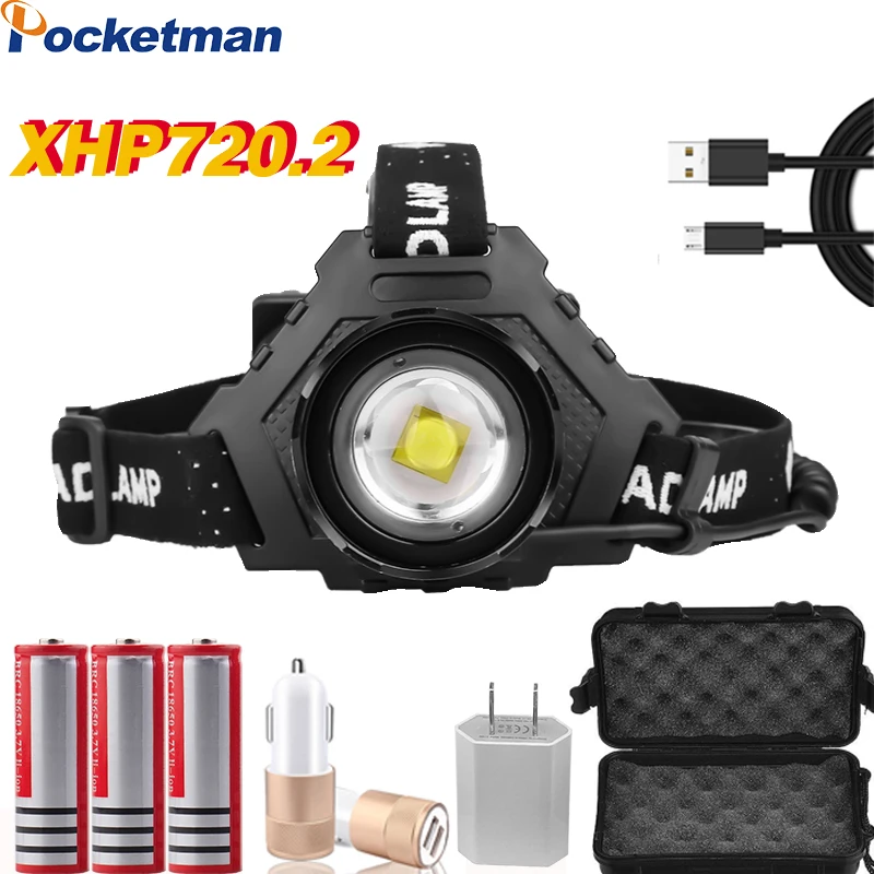 Самая мощная фара XHP70.2 USB Перезаряжаемый светодиодный налобный фонарь XHP70 супер