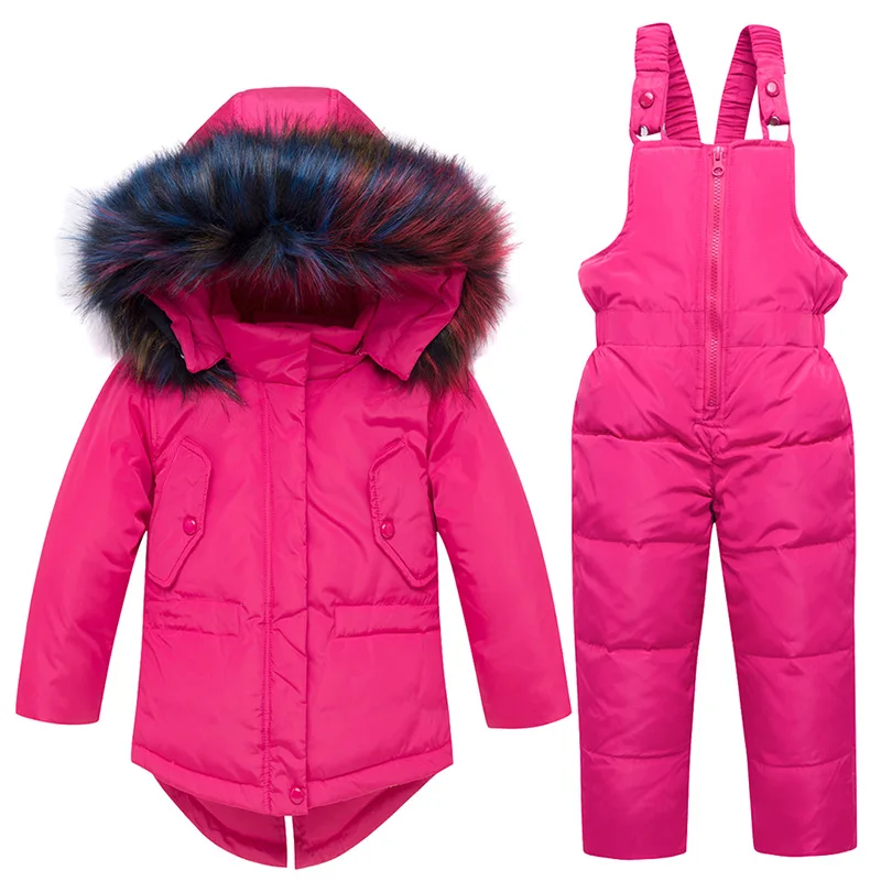 Комплект зимней одежды для малышей, теплая пуховая куртка с большим меховым воротником для девочек, Комбинезоны для детей, зимние куртки для мальчиков - Цвет: rose