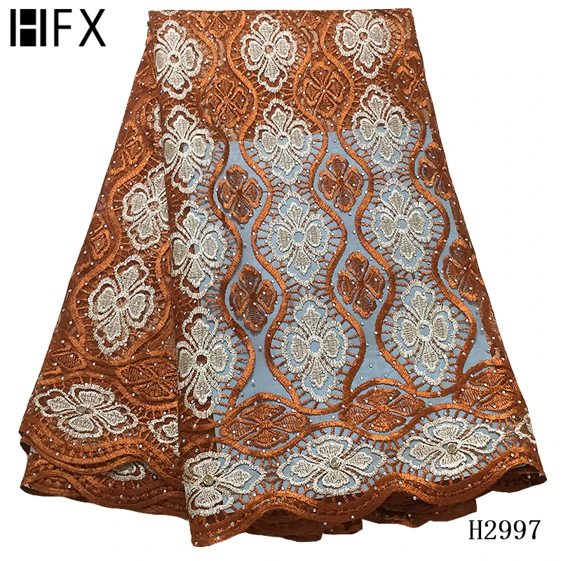 

HFX 5 Yards African Lace Fabric High Quality Lace Nigerian Lace Fabrics Embroidery Tulle French Lace For Women Dress F2997