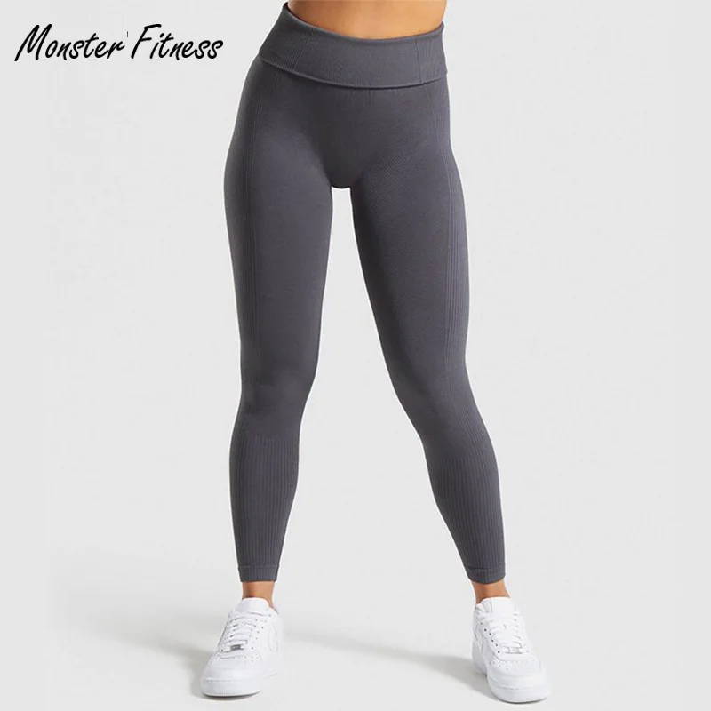 Gym Tights Power Down Seamless Tummy Control Yoga Pants High Waist Sport Seamless Leggings Running Pants Women