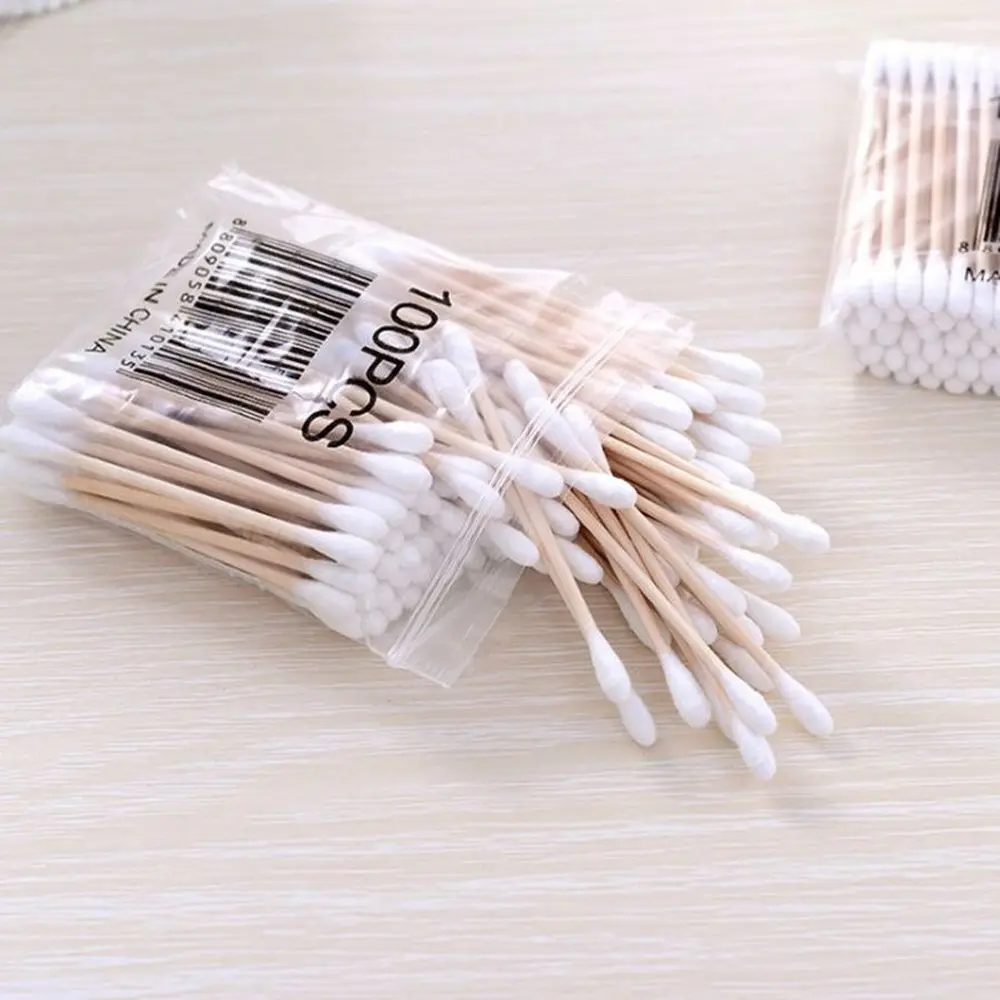 100pcs Cotton Swab Bamboo Cotton Buds Micro Brushes Ear Sticks Reusable Cotton Swab Wadded Sticks Wooden 2