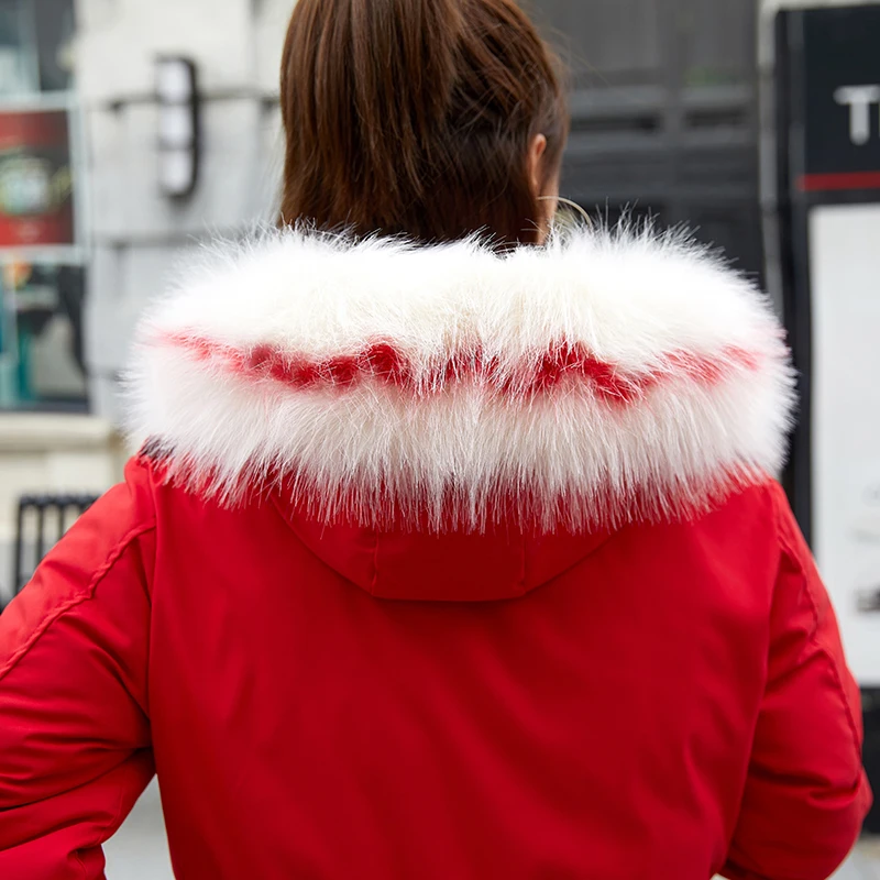 Зимние парки, куртка, Зимняя женская куртка, модные, тонкие, с капюшоном, с меховым воротником, толстые, теплые, хлопковые пальто-30 градусов, зимние куртки