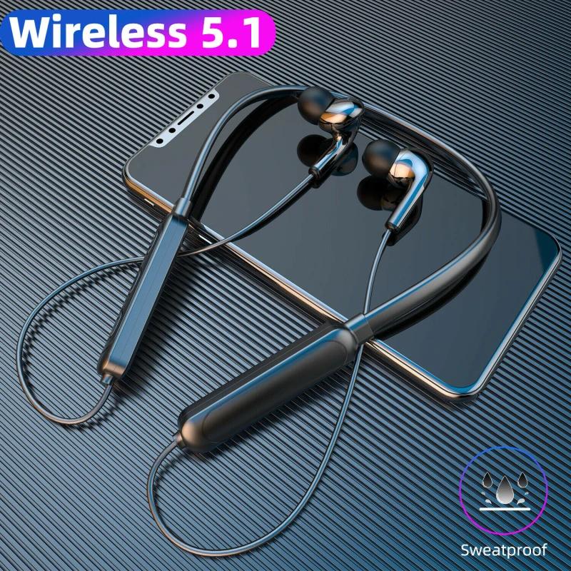 Wireless Bluetooth-compatible 5.1 Earphone Music Headset Phone Neckband Sport Earbuds IPX Waterproof With Mic | Электроника