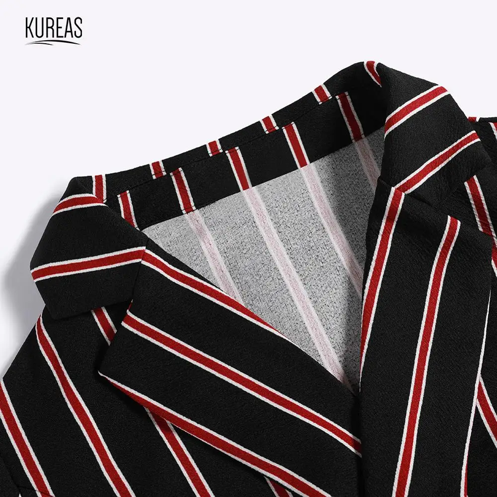 Kureas, женский полосатый Блейзер, Зимняя мода, пэчворк, пальто, длинный рукав, осень, Повседневный, вязанный Блейзер, куртки, для офиса, леди, верхняя одежда