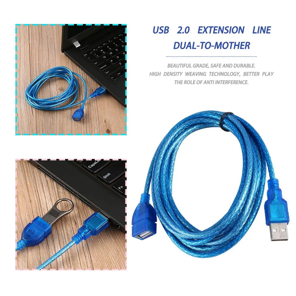 1/1. 5/2/3 м анти-помех USB 2,0 Удлинительный Кабель USB 2," папа" в USB 2,0 женскому удлинитель Дата-кабель, шнур синхронизации синий