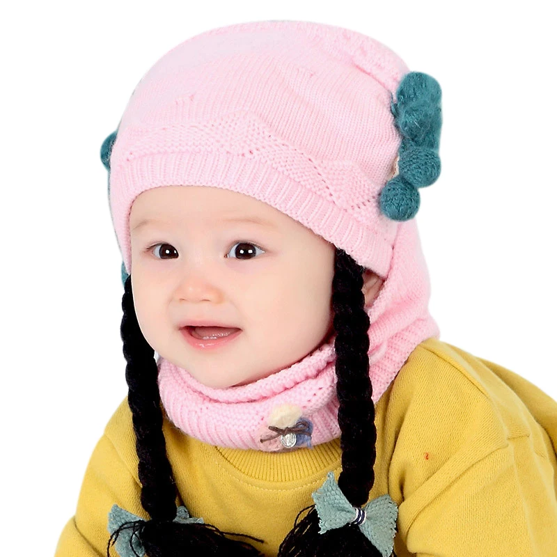 Kids Girls Cute Hat Newborn Baby Boys Girls Caps Knit Earmuff Wig Caps Clothing Soft Autumn Winter Warm Hat+ Neckerchief