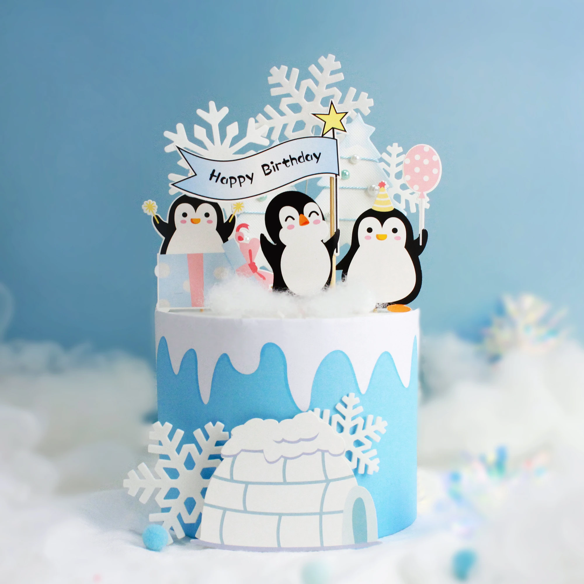 Garniture De Gateau D Anniversaire Chapeau De Pingouin Flocon De Neige Garniture De Cupcake Drapeau De Fete Decoration De Gateau De Noel Aliexpress