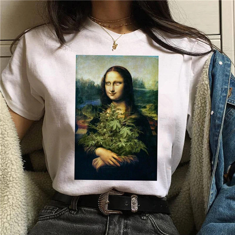 Mona Lisa Эстетическая Harajuku футболка женская Ullzang винтажная графическая футболка Веселая мультяшная футболка 90s корейский стиль Топы Футболки женские