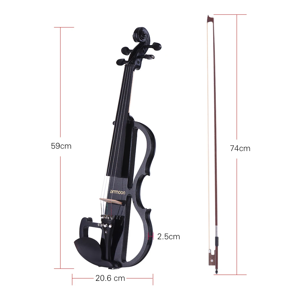 ammoon Full Size 4/4 Solid Wood Electric Silent Violin Fiddle Style-2 Ebony Fingerboard Pegs Chin Rest with Tuner Headphones