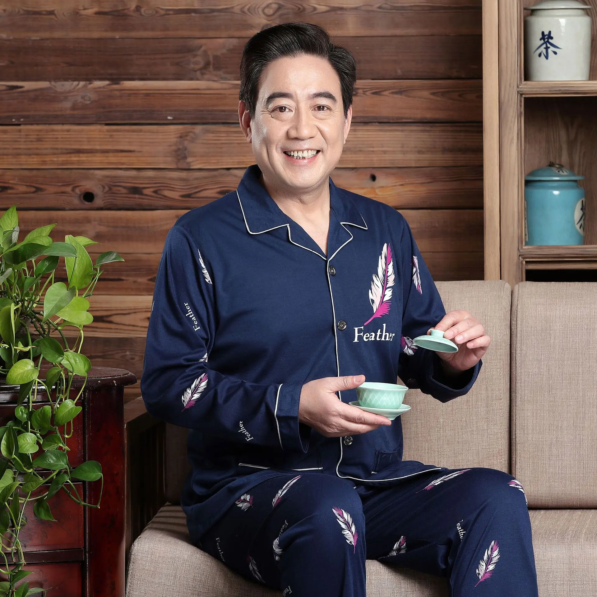 

Pajamas Men's Long Sleeve Pure Cotton Spring And Autumn Dad Large Size Thin Middle-aged Men's Homewear Set 628-49