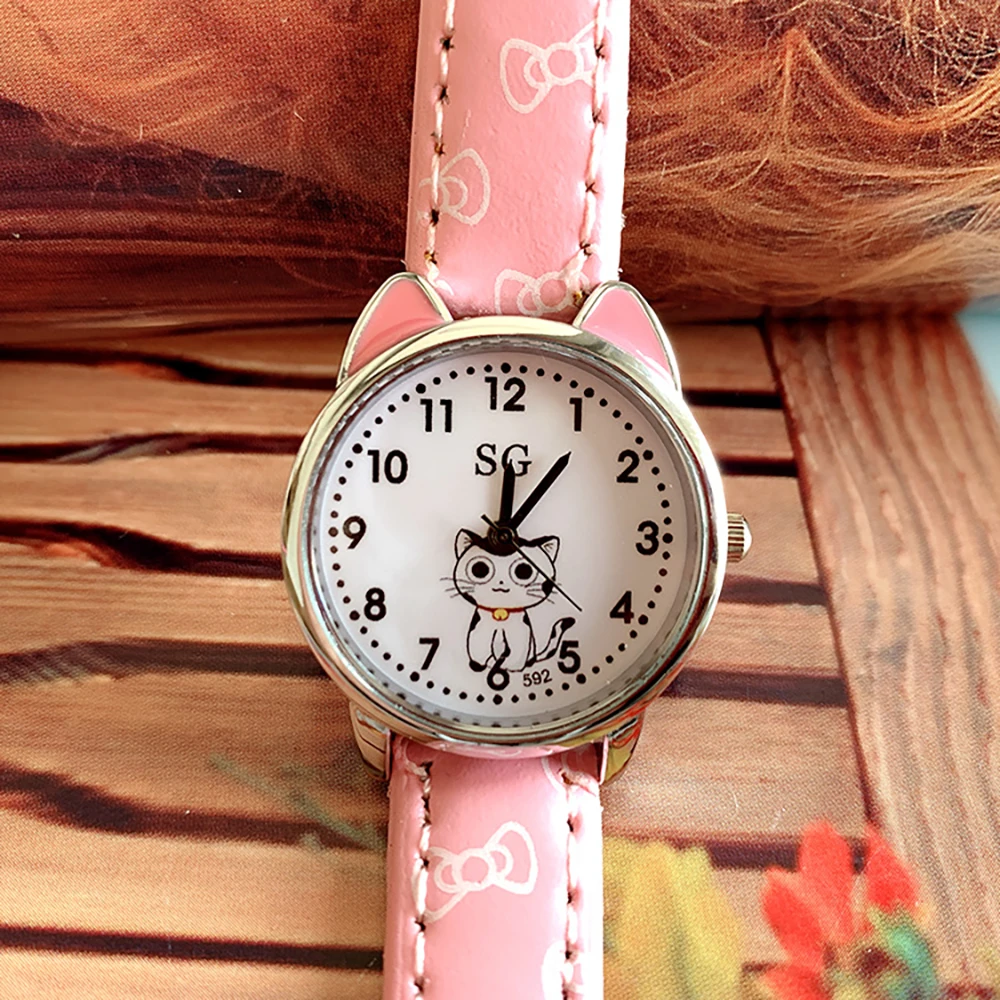 

часы 2019 new cute kitten cartoon children's belt watch girl quartz watch cross-border supply children's watch relogio