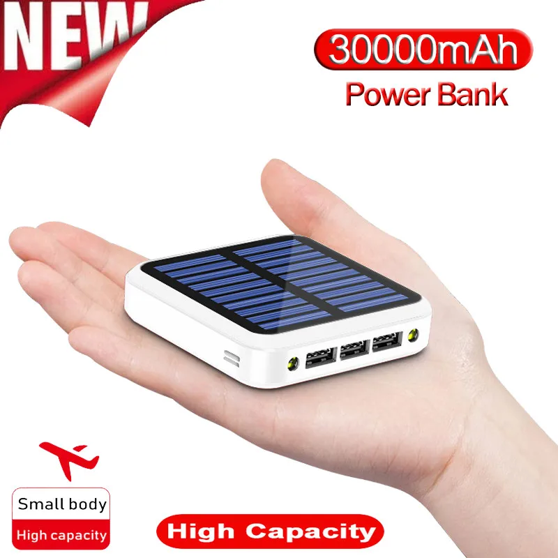 Солнечный 30000 mAh внешний аккумулятор 3USB зарядное устройство порты Внешнее