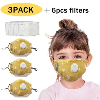 

3 Pack +6pcs Filters Facemask Children Masks Kids Girls Boys 3pc Reusable Cartoon Mask Dustproof Pm2.5 Respirator Cover Masks
