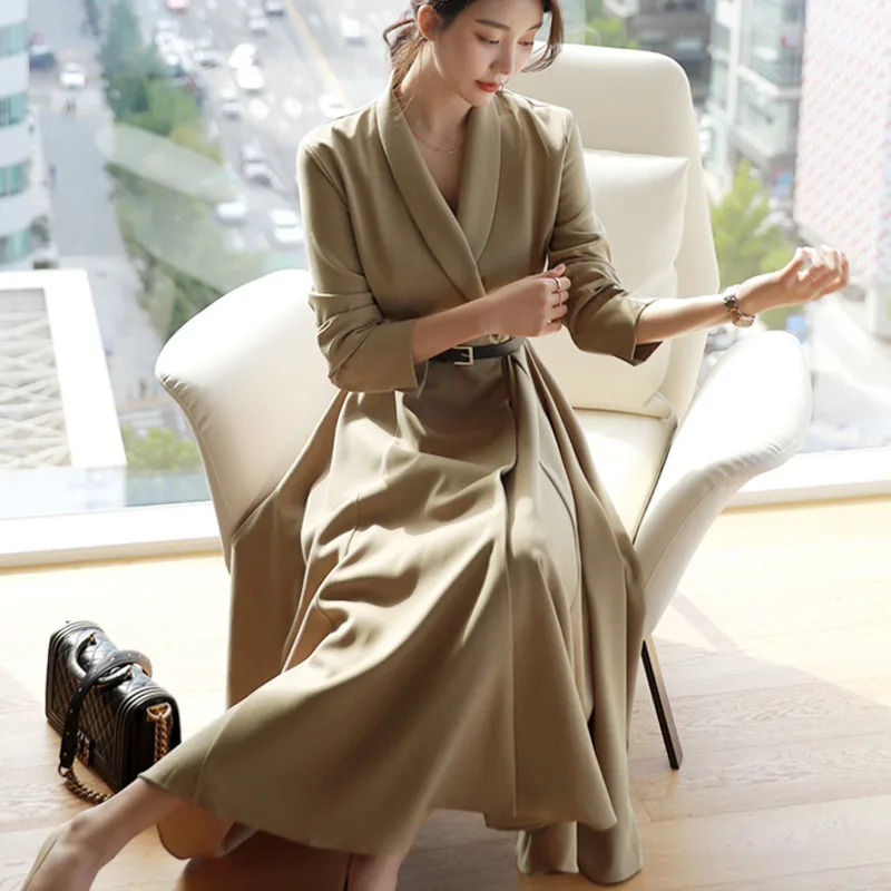 Autumn Winter Korean OL Elegant Fashion Women Comfortable Long Coat High Quality Temperament Outerwear Holiday Trend Trench