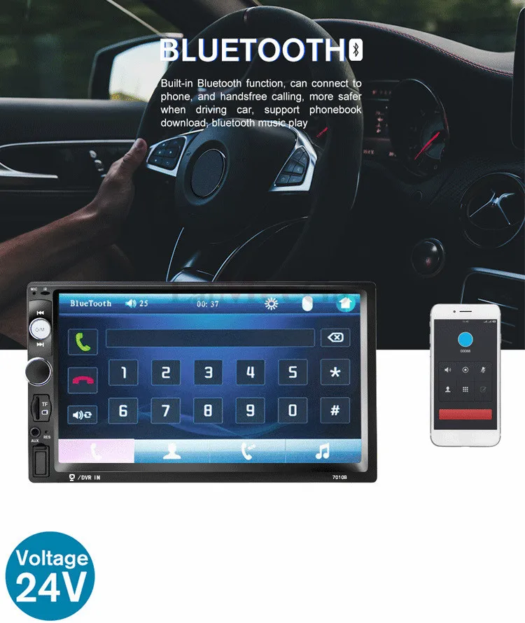 HD Mirror link Android Iphone 2 din Авторадио 7 ''мультимедийный плеер Bluetooth handsfree FM/TF/USB камера заднего вида 24 В