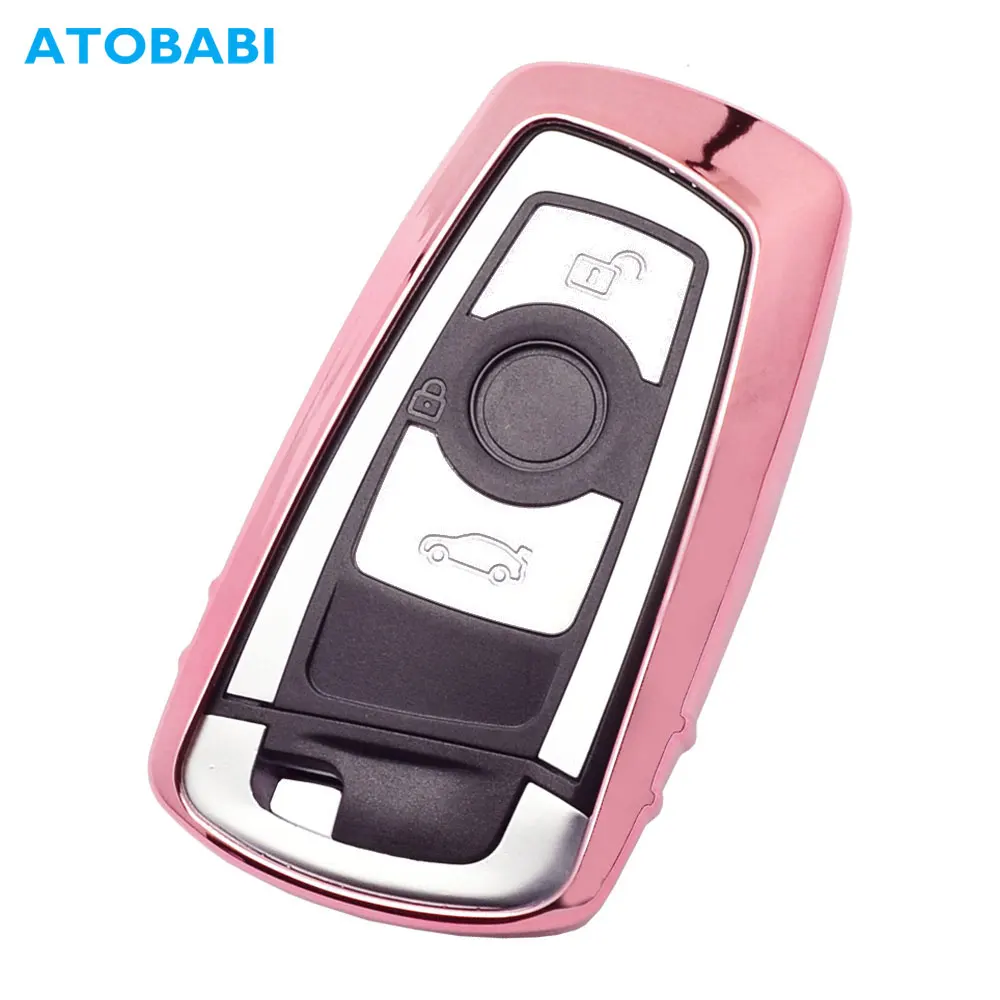 

ATOBABI TPU Car Key Cover For BMW 1 2 3 4 5 6 7 X1 X2 X3 X4 Series Z4 Pink Smart Remote Control Fob Case Protector Keychain Bag