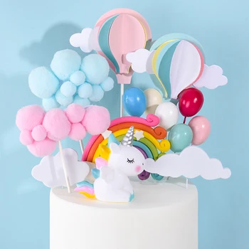 

Cakesmile Rainbow Unicorn Cake Topper Cloud Cake Flags Birthday Kids Favors Cake Decoration Cupcake Topper for Wedding Dessert