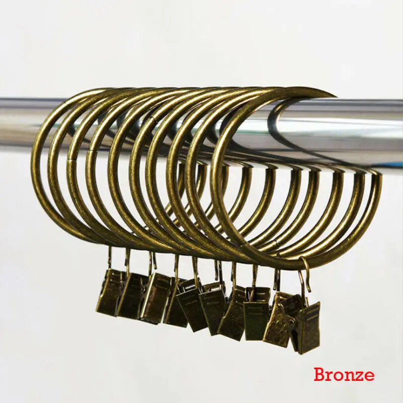 

2019 New 10pcs Curtain Rings Hooks Hanging Pole Rod Voile Net Curtains Metal Ring