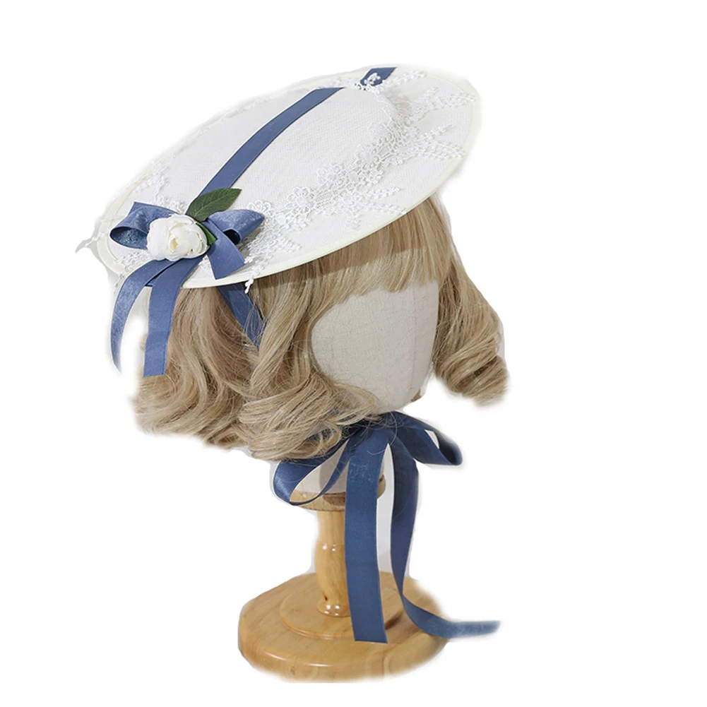 

Women Lolita Vintage Court Fairy Elegant Hair Accessories Cambric Lace Flower Top Hat