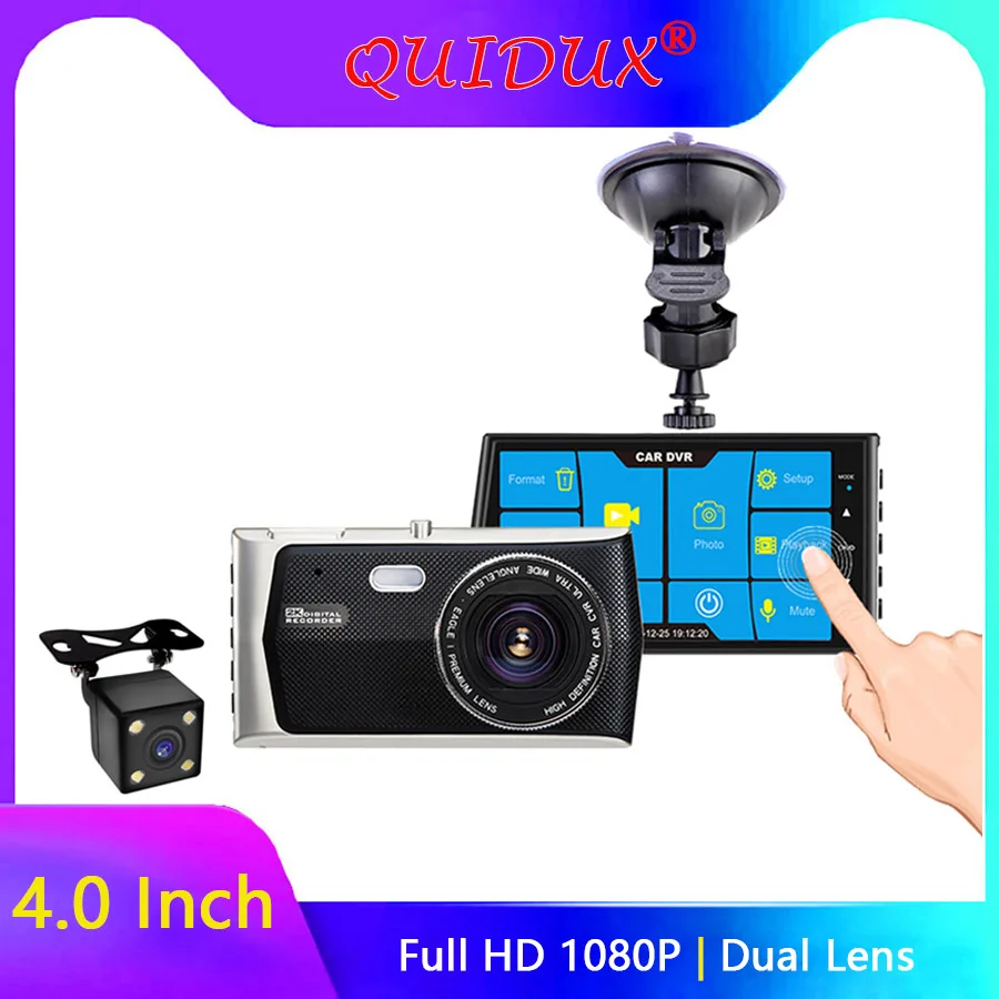 QUIDUX 4," ips сенсорный экран Автомобильный видеорегистратор Камера FHD 1080P Автомобильный видеорегистратор регистратор с ночным видением двойной объектив видеорегистратор видеокамера